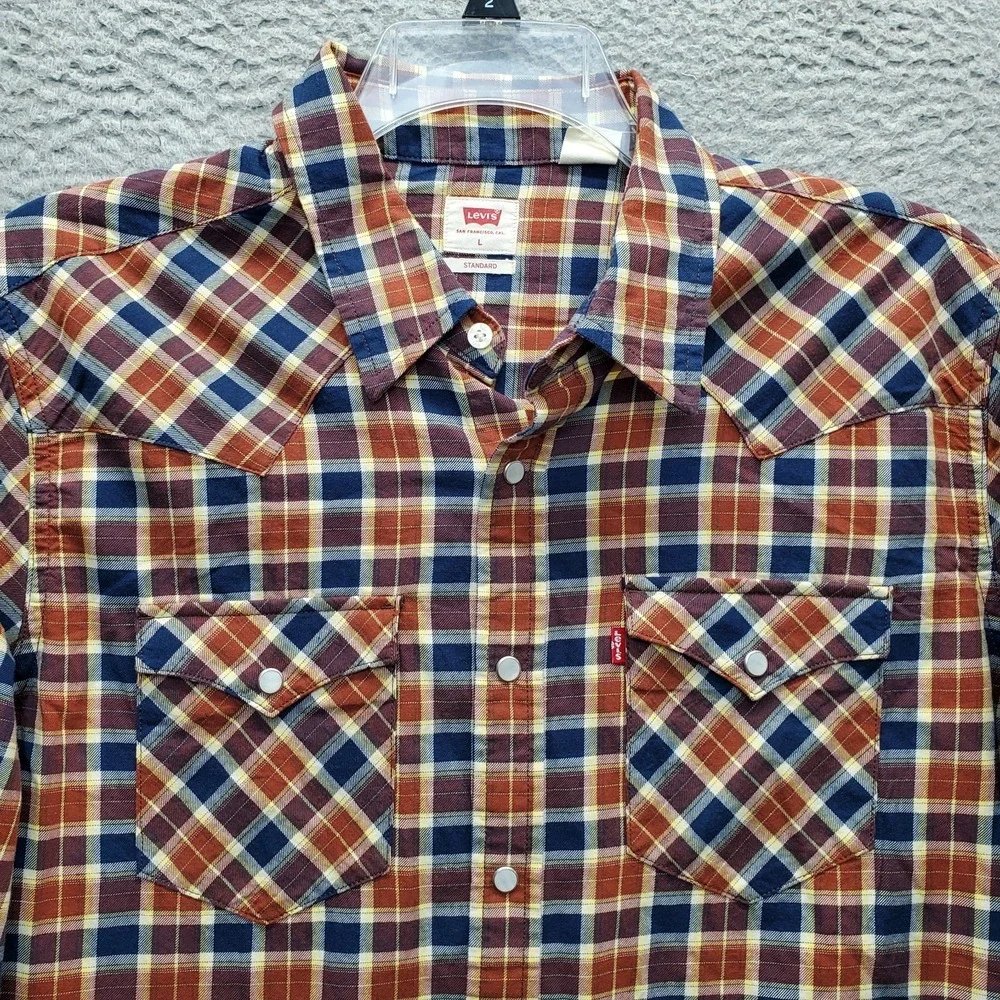 Levi's Western Shirt Men L Multi Plaid Standard Fit Long Sleeve Pearl Snap Front